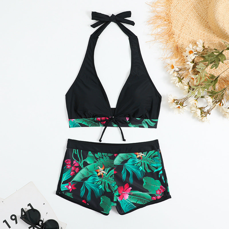 Printed Halter Split Bikini Swimsuit