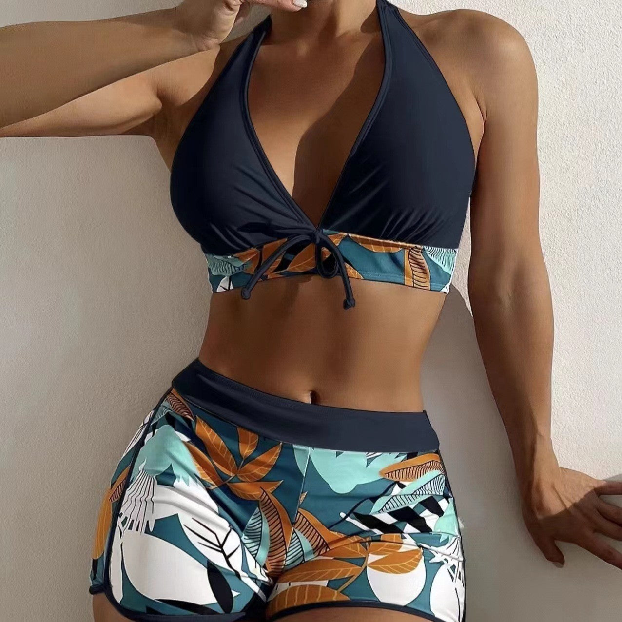 Printed Halter Split Bikini Swimsuit