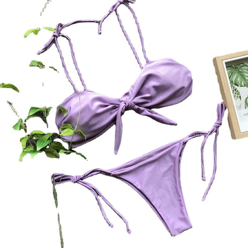 Women's Three-point Purple Bright Bikini Bandage Swimsuit