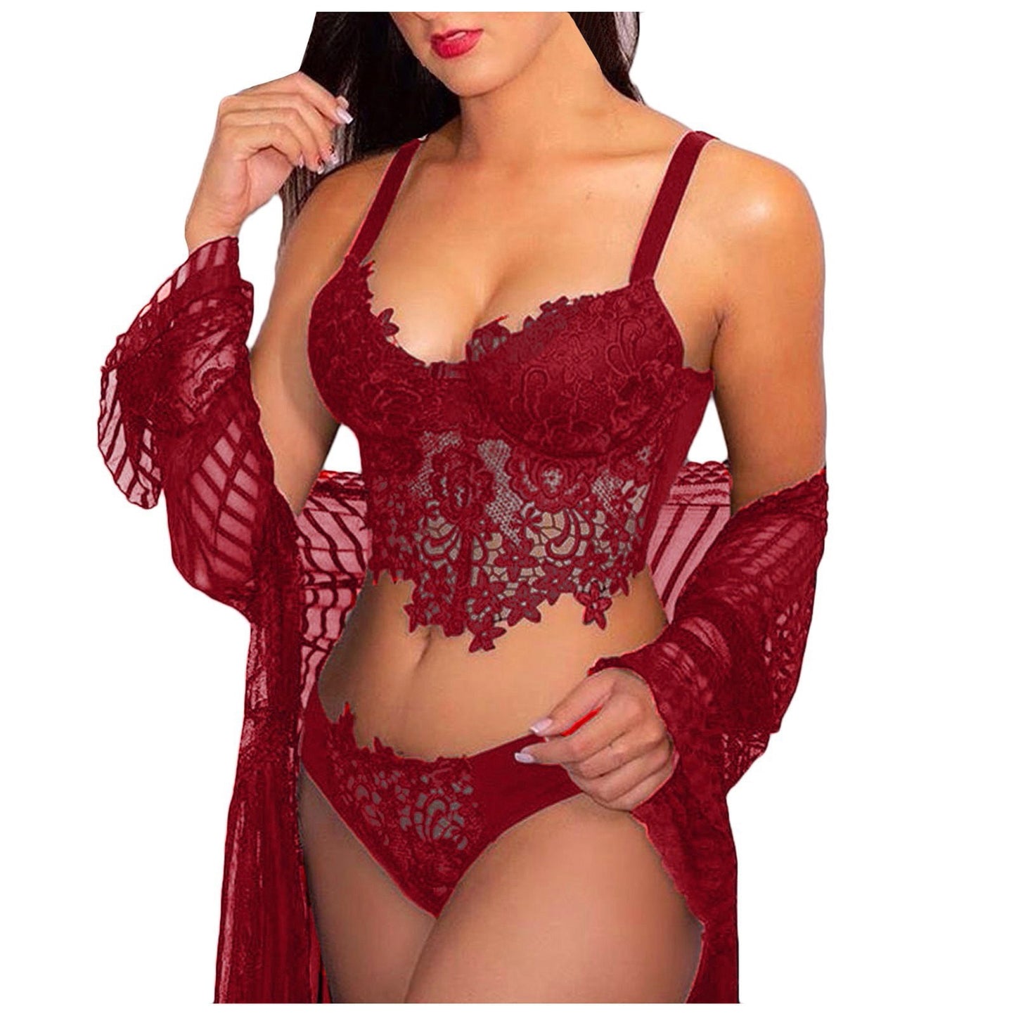 Sexy Women Embroidery Lingerie Lace Collar Wireless Bra Sexy Lingerie Thong Set Underwear Perspective Sexy Sensual Lingerie