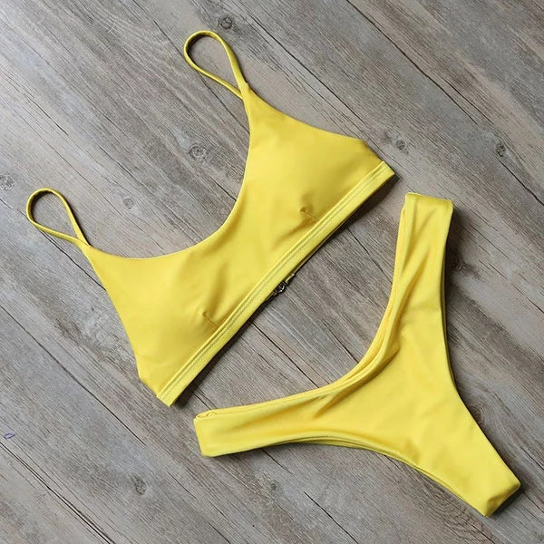 Women's Simple Clean Solid Color Bikini Swimsuit