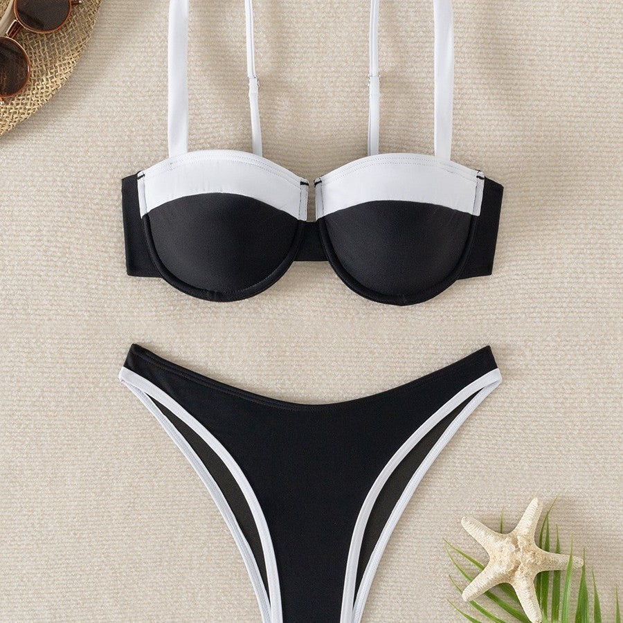 Off-shoulder Black and White Bikini