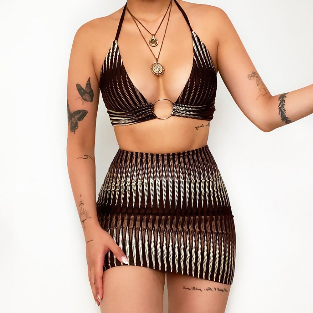 Beach Halter Swimsuit Bikini Skirt Suit