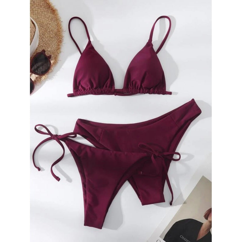 Bikini Solid Color Split Swimsuit Three-piece Set