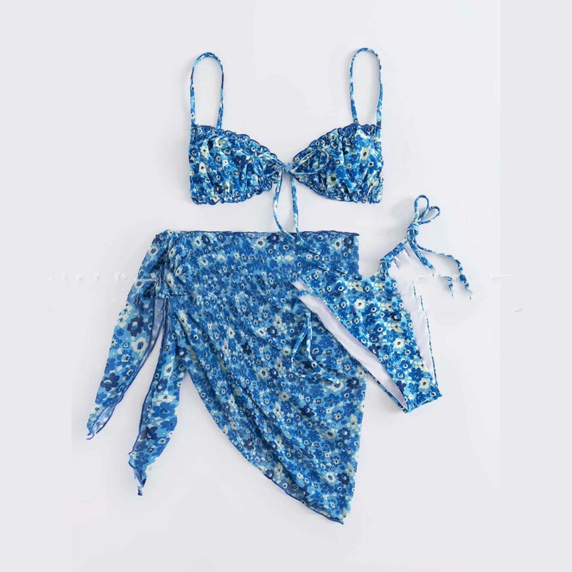 Floral Drawstring Three-piece Bikini