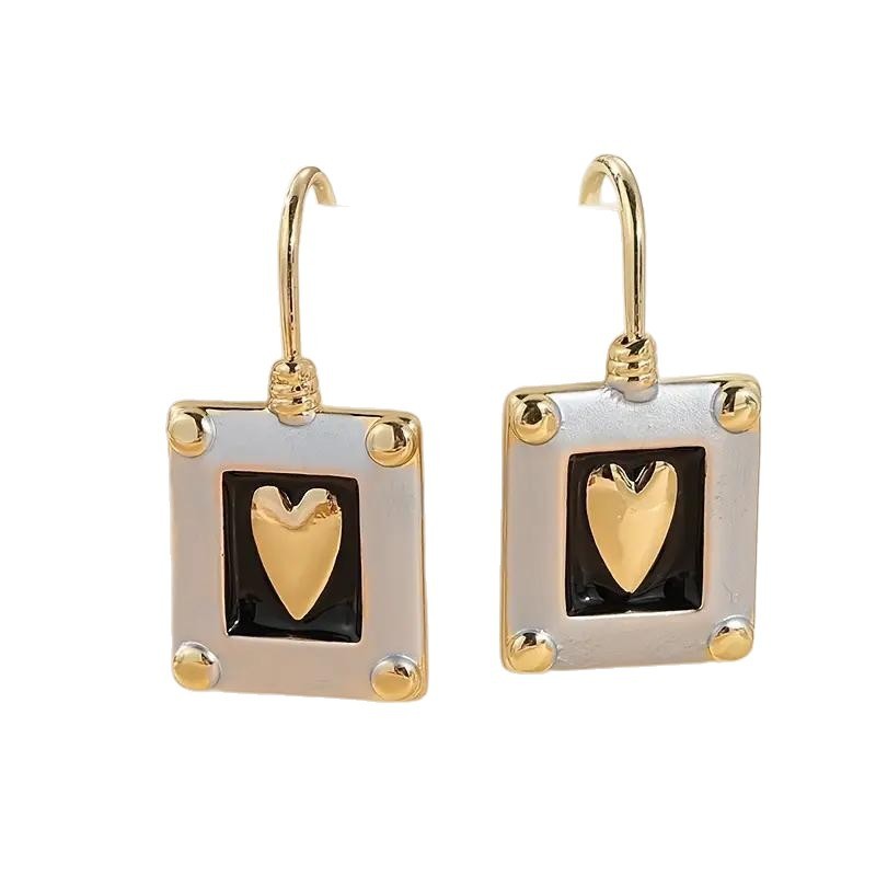 Bohemian Style Square Love Heart Pendant Lady Creative Earrings