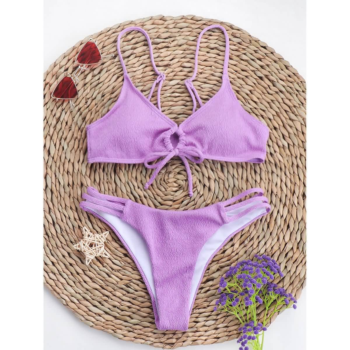 Women's Pure Color Bikini Solid Color Swimsuit With Chest Pad