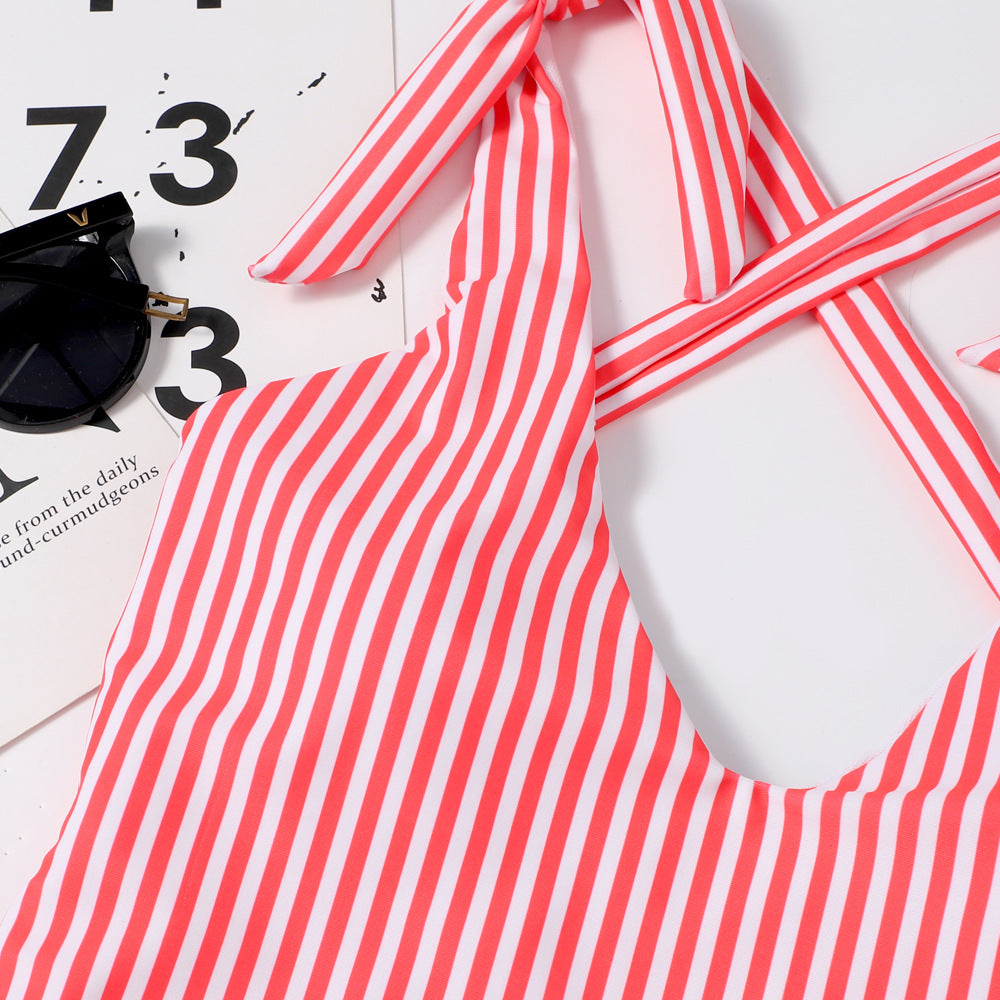 Women's Striped Print Slim One-Piece Swimsuit