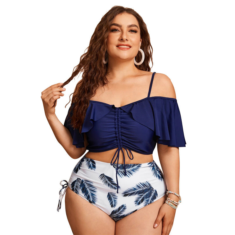 Bikini Tube Top Drawstring One-shoulder Ruffled Swimsuit