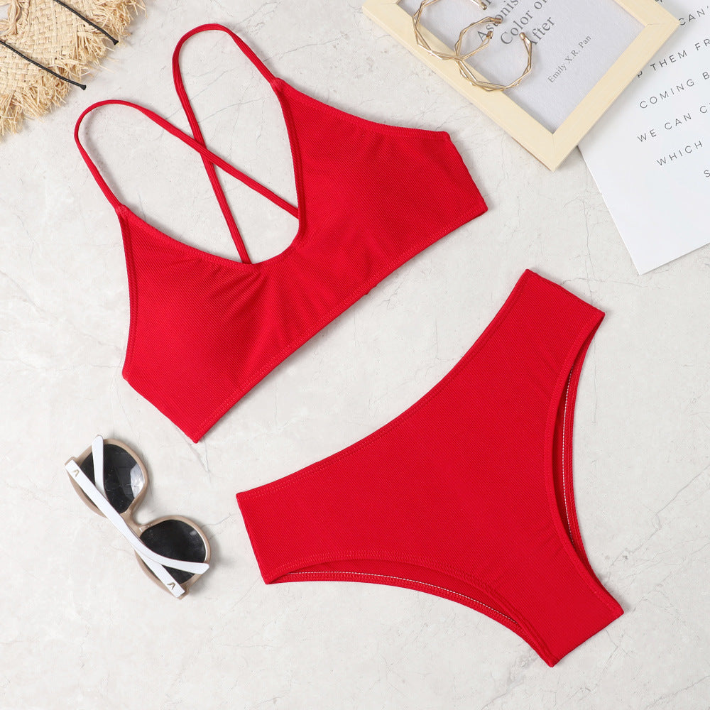 Women's Solid Color Bikini Split Swimsuit