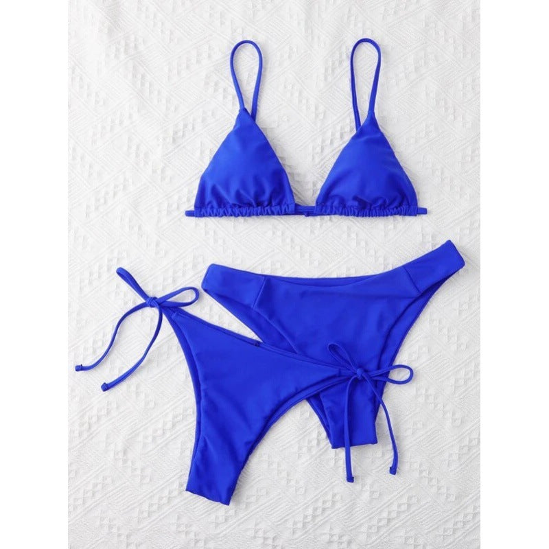 Bikini Solid Color Split Swimsuit Three-piece Set