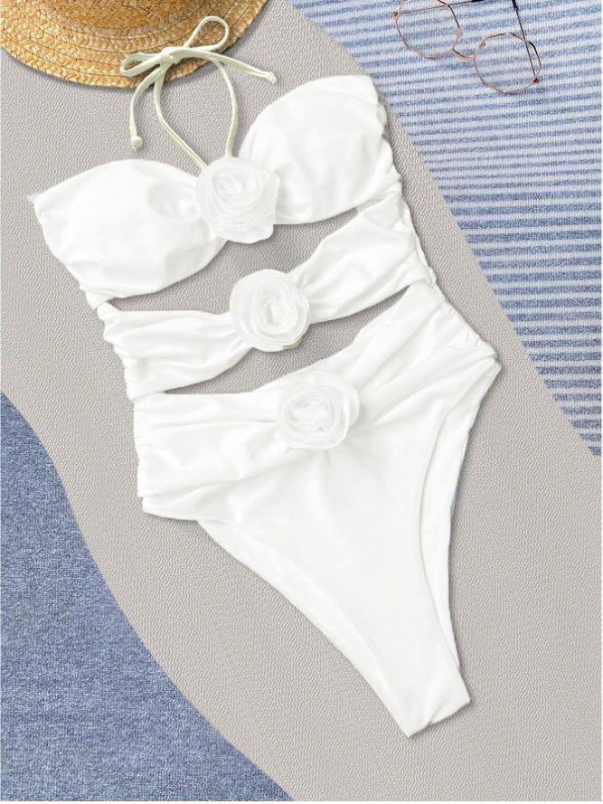 Ladies Hot Spring Three-dimensional Flower BIKINI One-piece Swimsuit - Peek A Boo Undies
