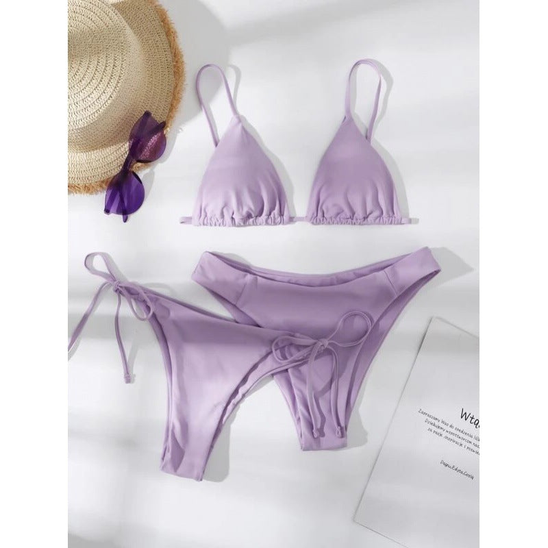 Bikini Solid Color Split Swimsuit Three-piece Set