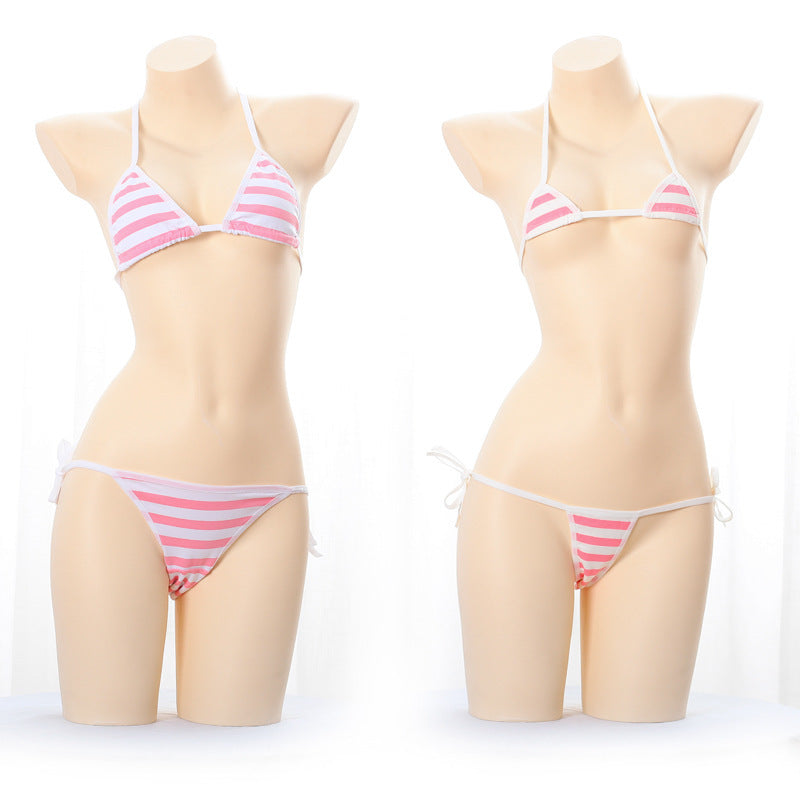 Blue White  White Striped Lace-Up Mini Bikini