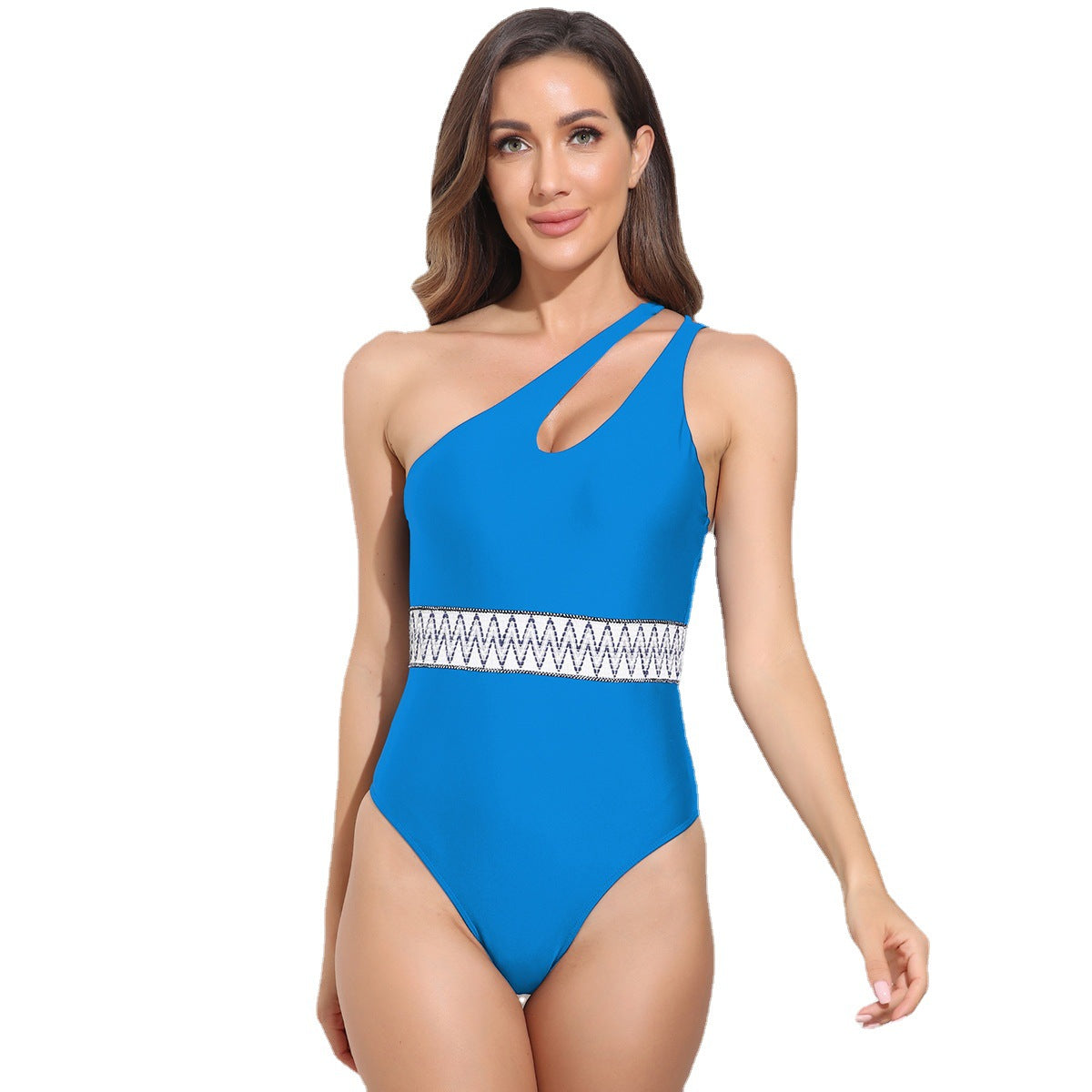 Solid Color Web One-Shoulder One-Piece Swimsuit Multicolor Bikini