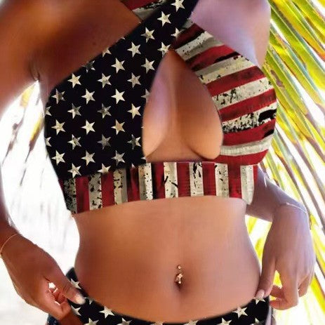 Women's Swimsuit Split Flag Bikini Sexy Stripes Bikini Five-pointed Star Swimsuit