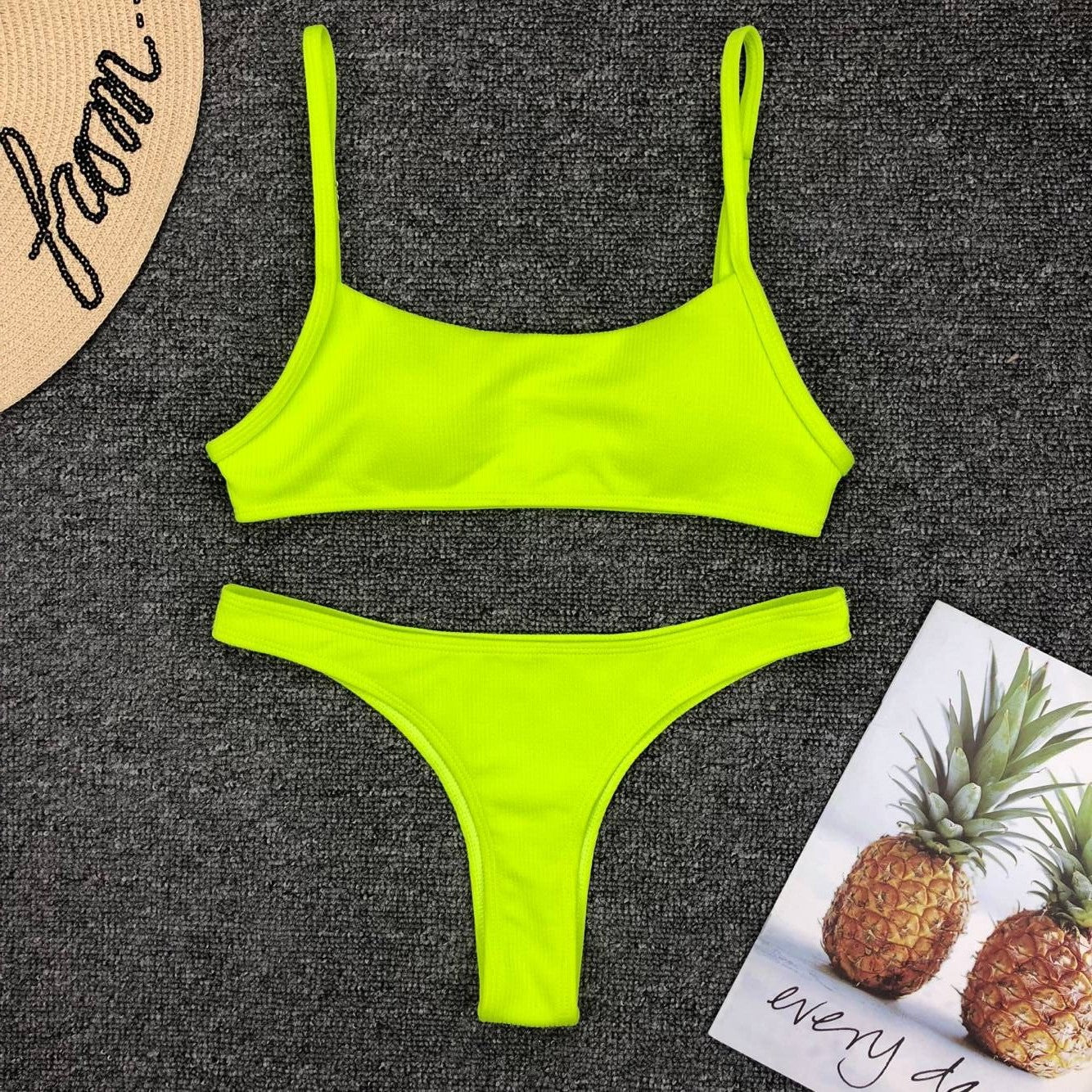 Women's Split Swimsuit Fluorescent Pure Color Bikini