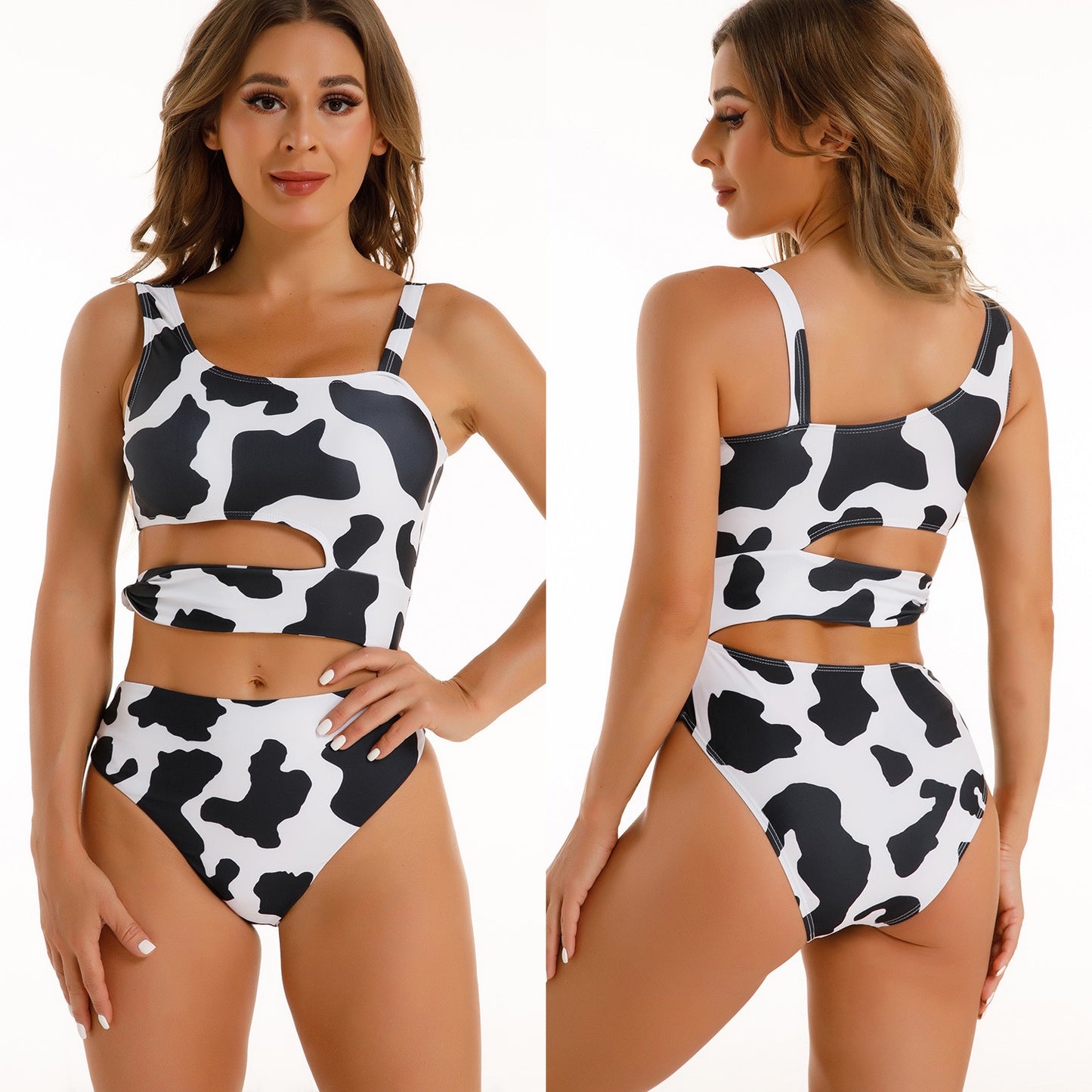 Bikini One Piece Swimsuit Cow Pattern Triangle