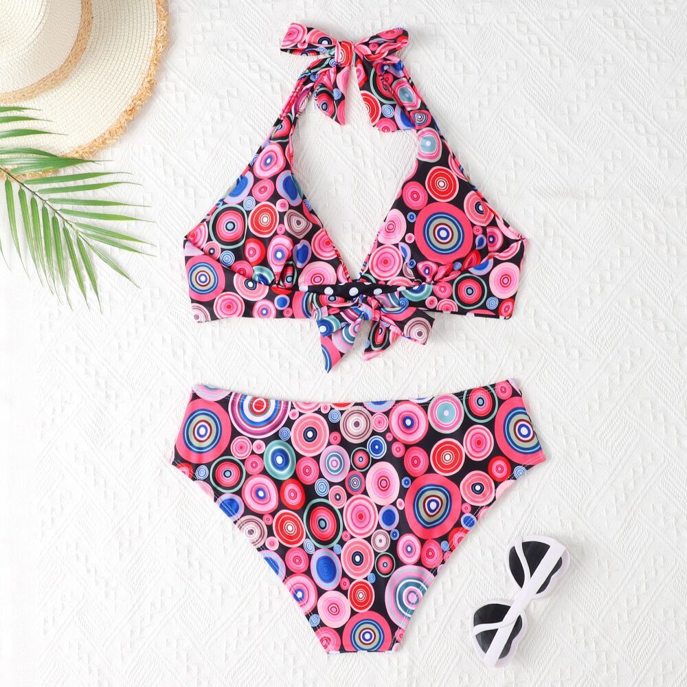 Women's Printed High Waist Split Bikini Suit