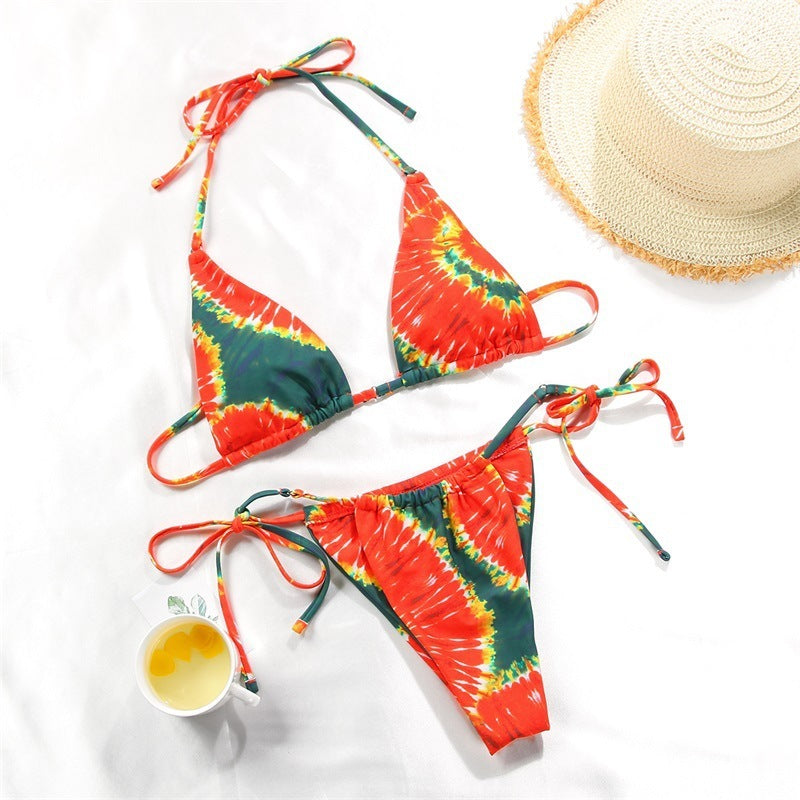 Women's Polka Dot Print Split Swimsuit Bikini