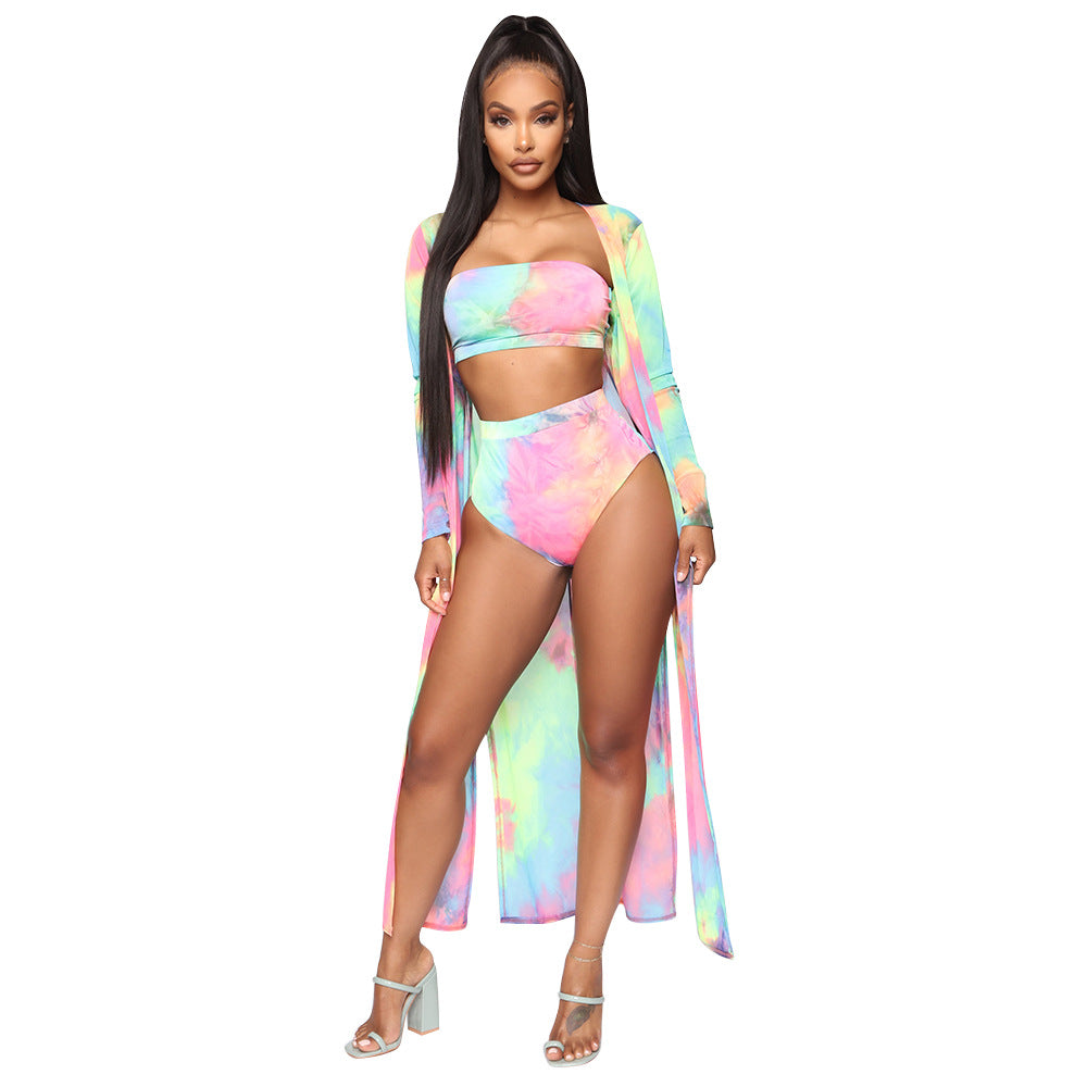 Women's Digital Print Swimsuit Three Piece Long Sleeve Cape