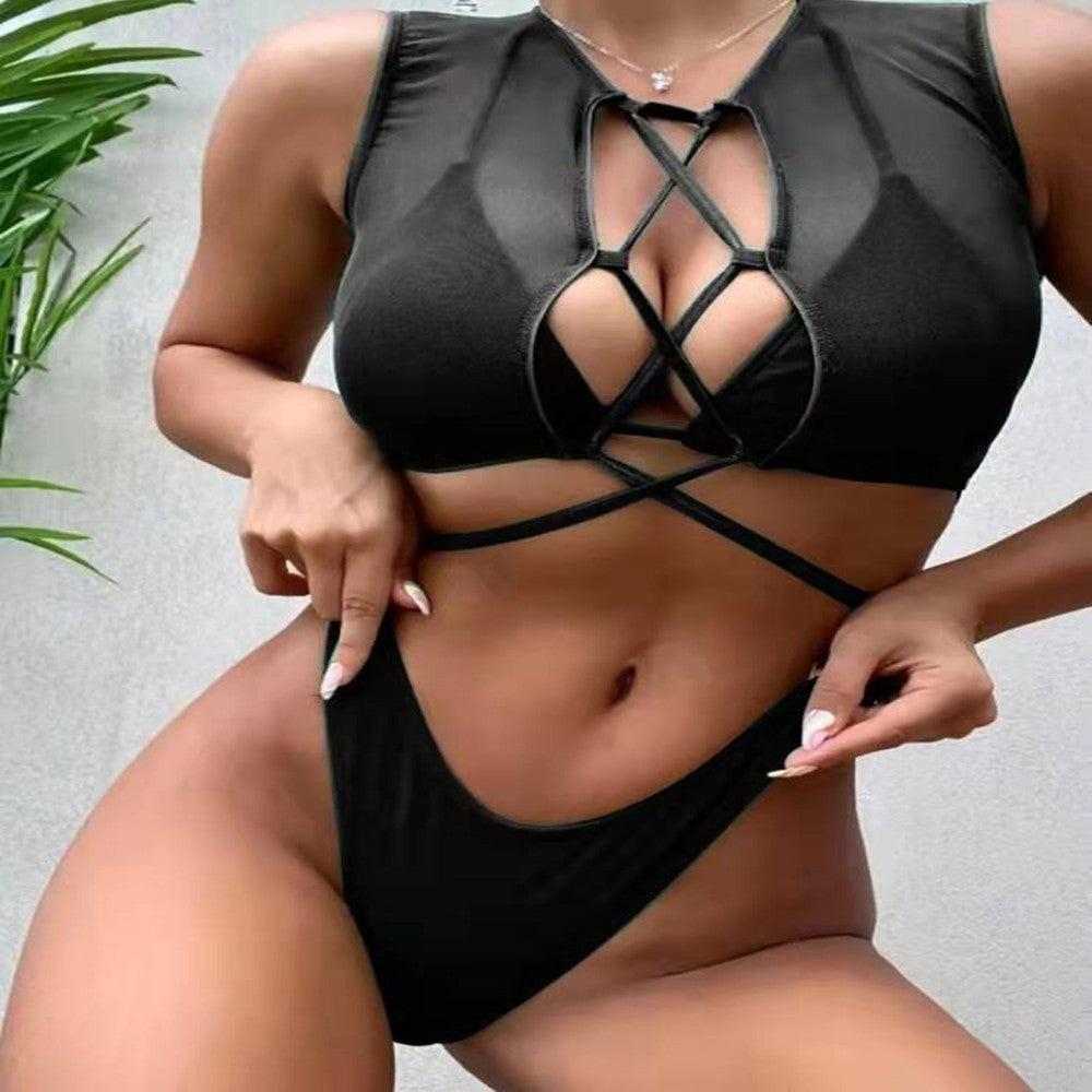 Ladies Swimsuit Mesh Three Piece Set