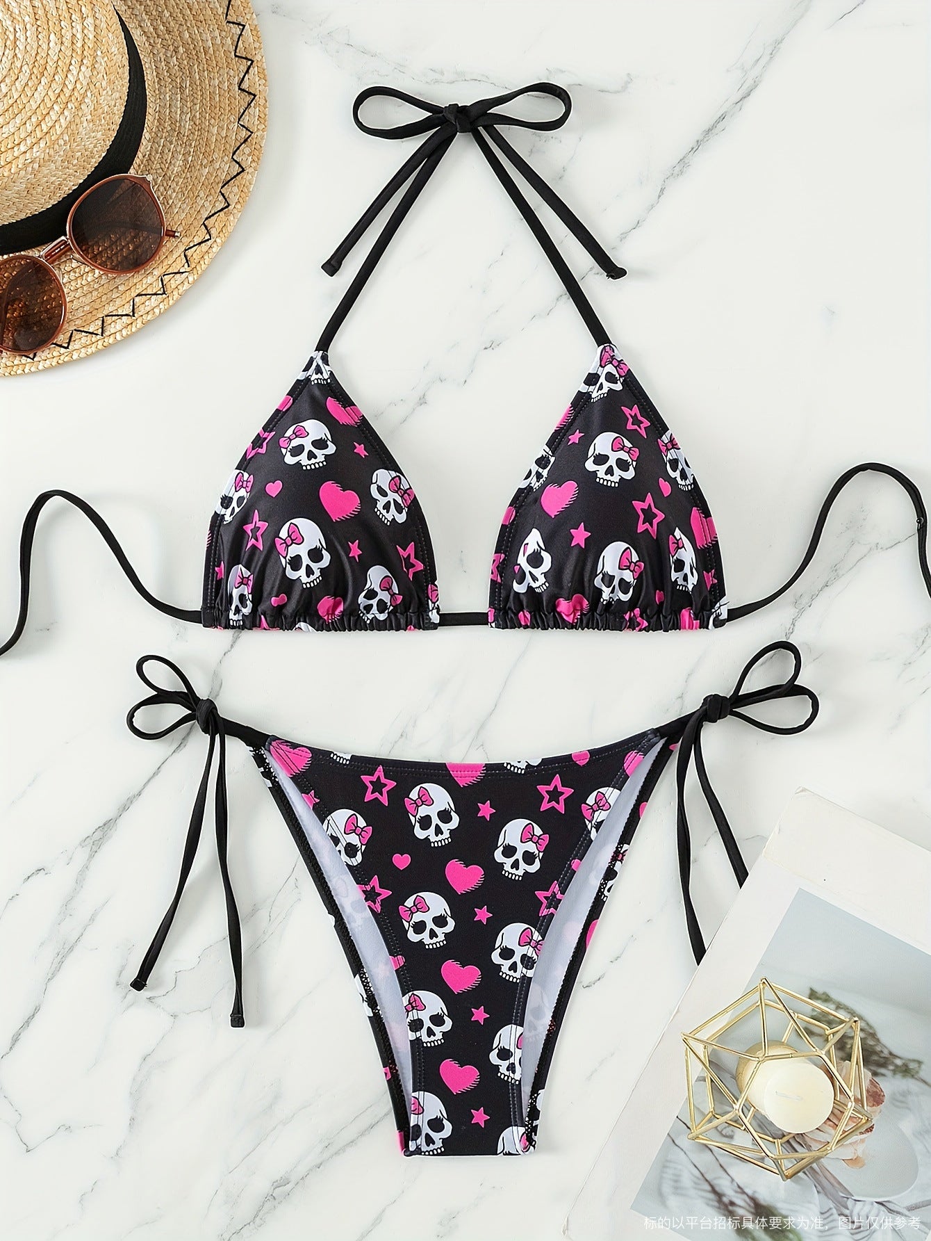 Spider Print Backless Sexy Triangle Bag Bikini Split System Neck