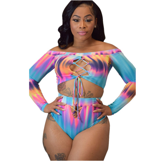 Gradient Lace-up Bikini Swimsuit - Peek A Boo Undies