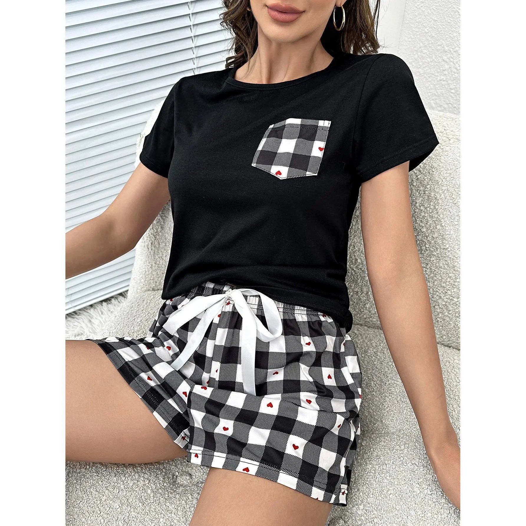 Plaid Heart Top and Shorts Lounge Set - Image #5