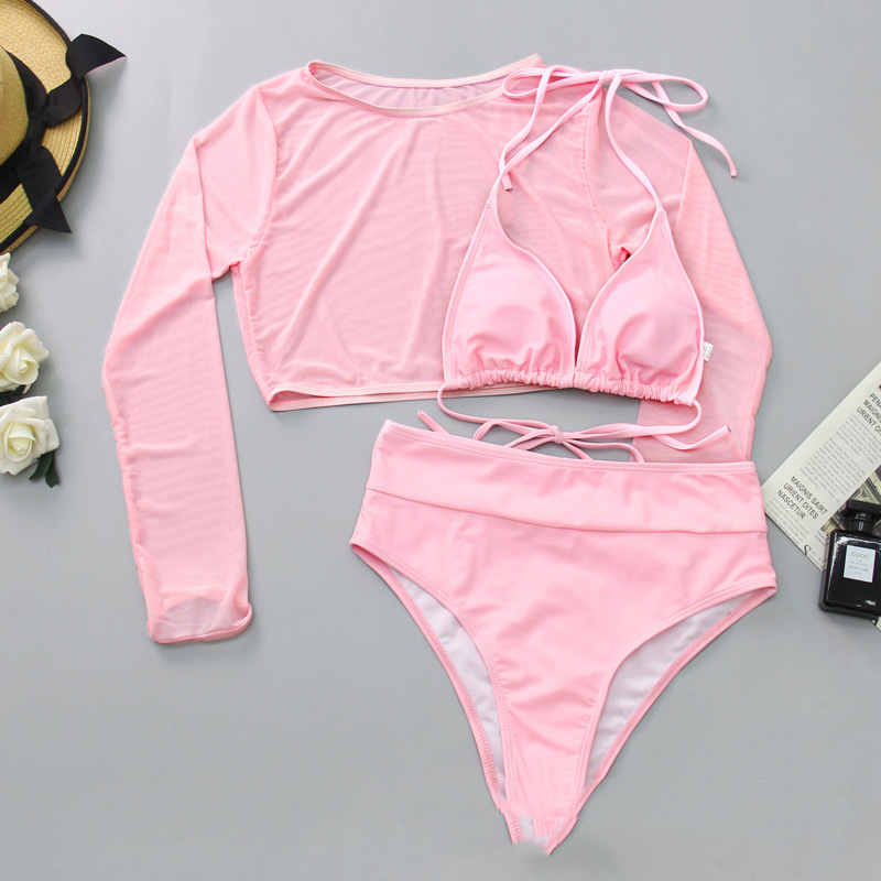 New Swimsuit Sexy Bikini High Waist Three-piece Set