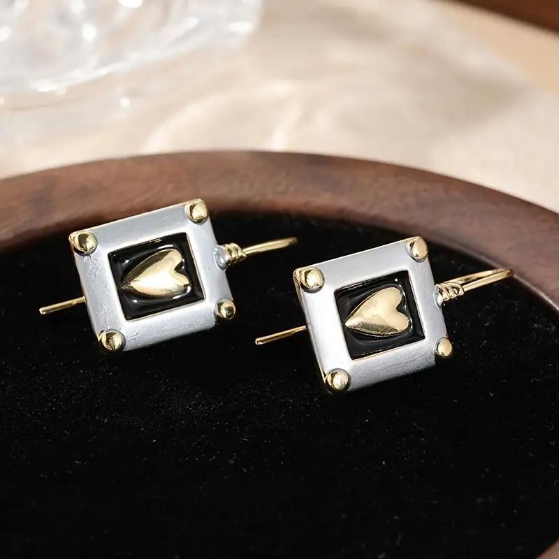 Bohemian Style Square Love Heart Pendant Lady Creative Earrings