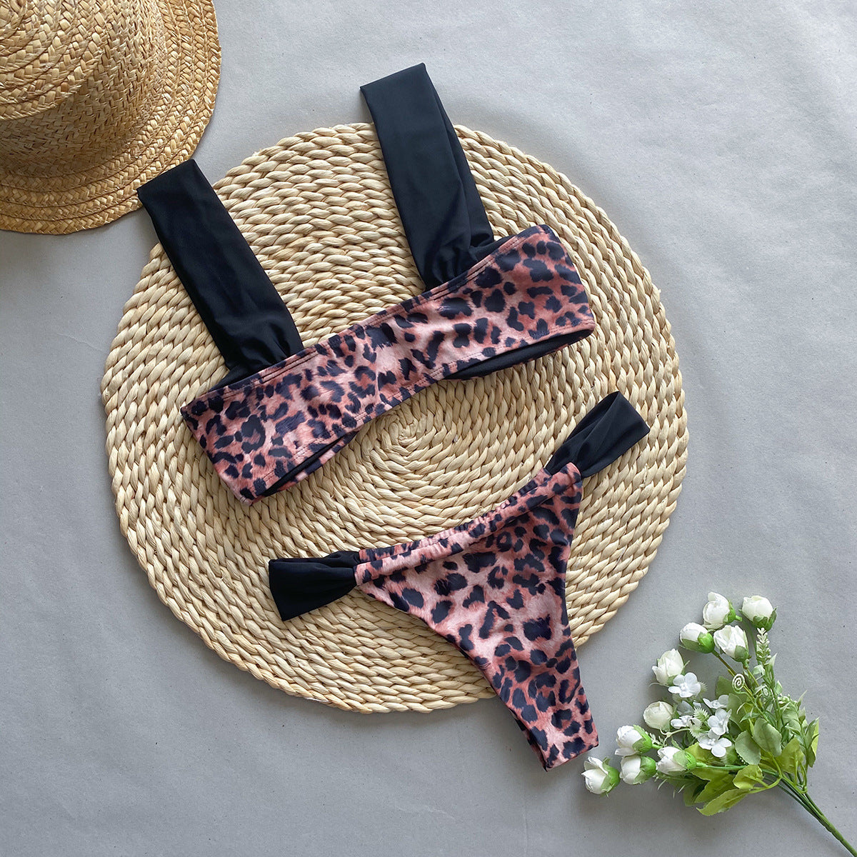 Bikini Leopard Print Tube Top Split Women's Suit