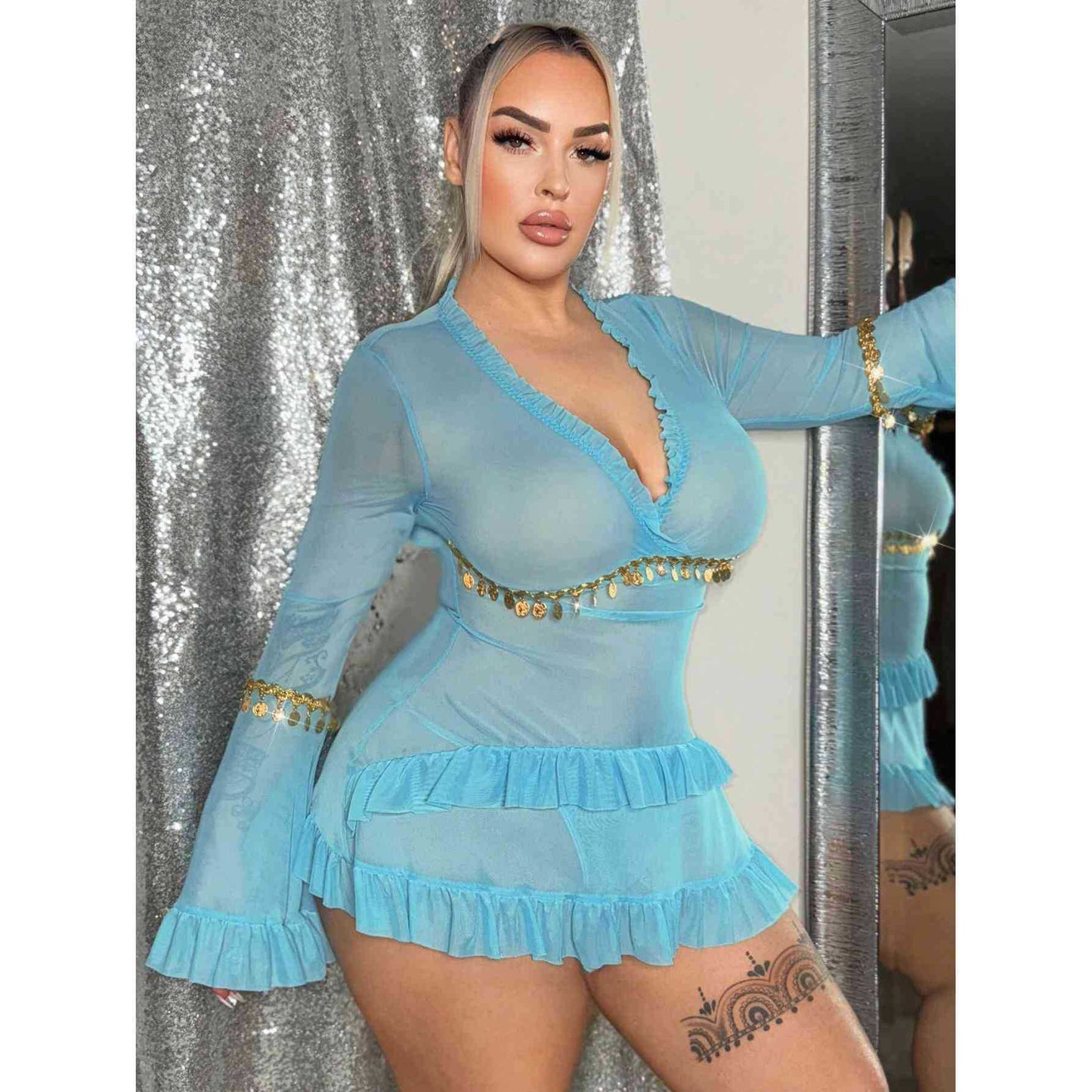 Lace Long-sleeve Mesh Lingerie Set