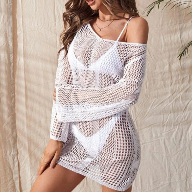 Knitted Hollow Backless Sexy Long Sleeve Narrow Bikini Swimsuit Blouse Women - Peek A Boo Undies