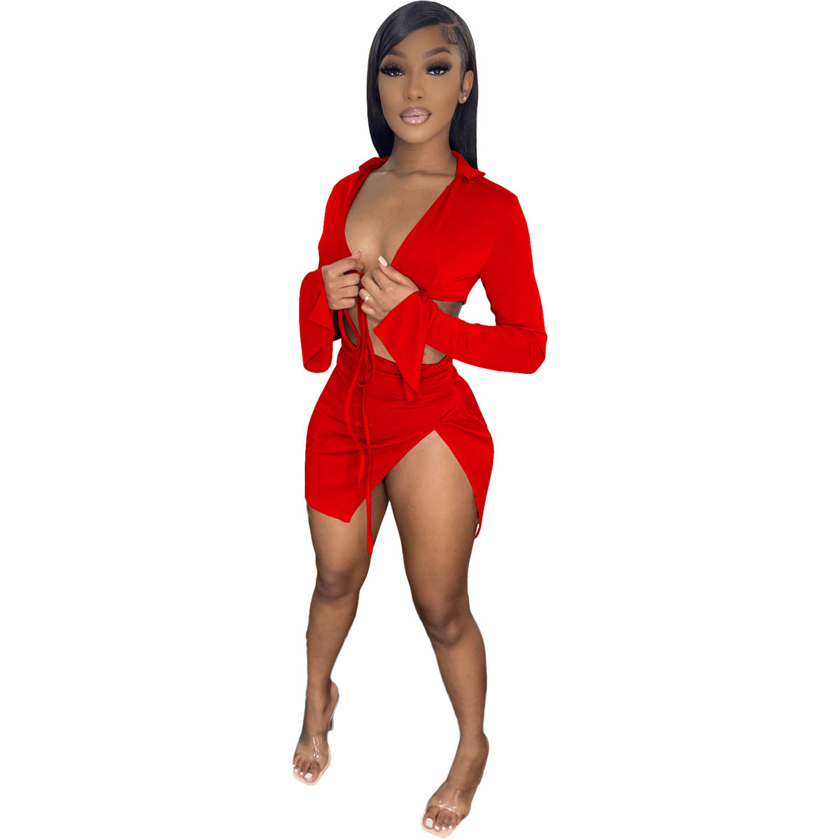 Women's Spring And Summer Lace-up Long-sleeved Swimsuit Suit