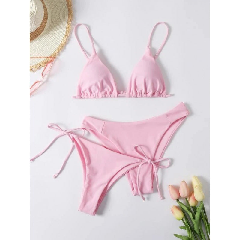 Bikini Solid Color Split Swimsuit Three-piece Set