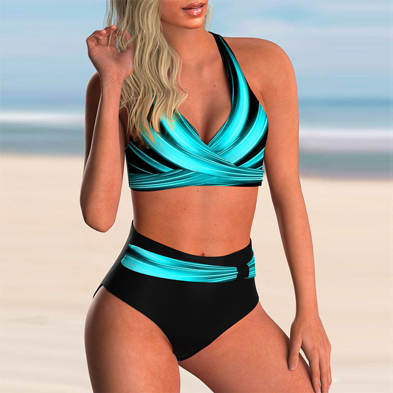 Spring And Summer New Swimwear Spot European And American Sexy Split Color Matching High Waist Swimsuit Bikini