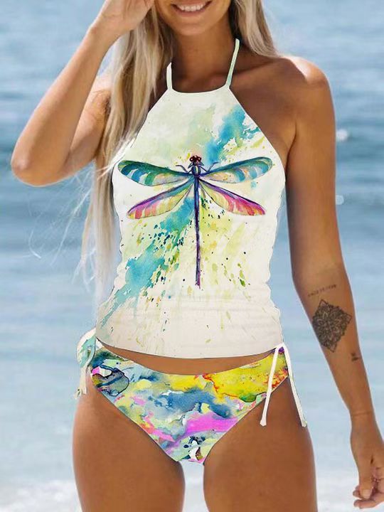 Split Colorful Swimsuit