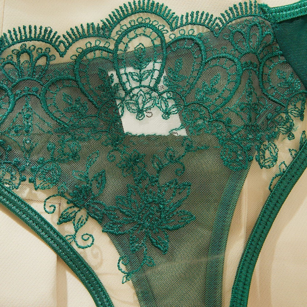 Green Eyelash Embroidery Underwear Suit