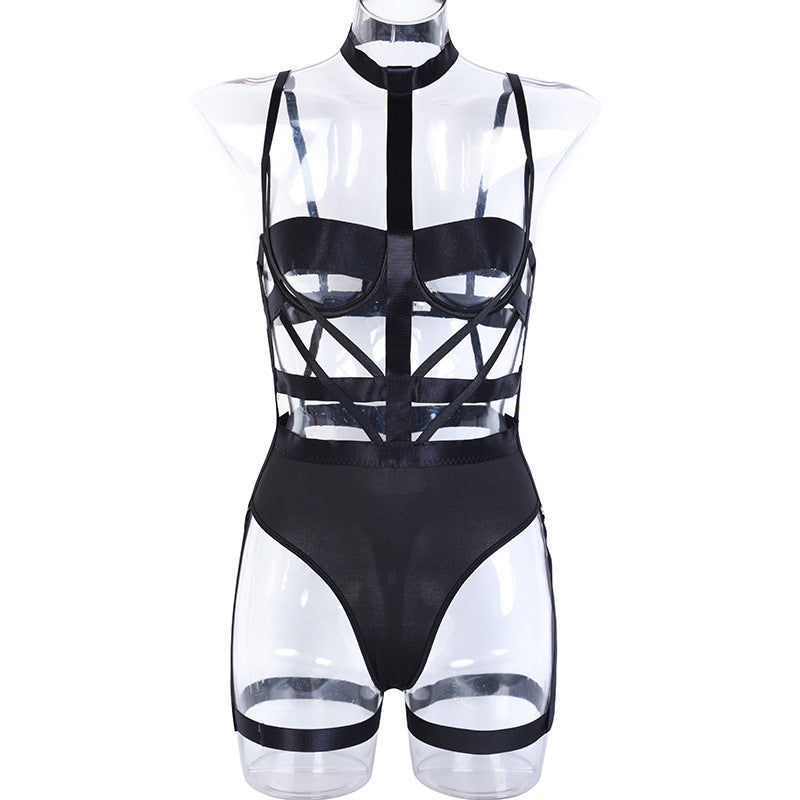 Complex Craft Lace Up Cross Lingerie Corset Backless Bodysuit