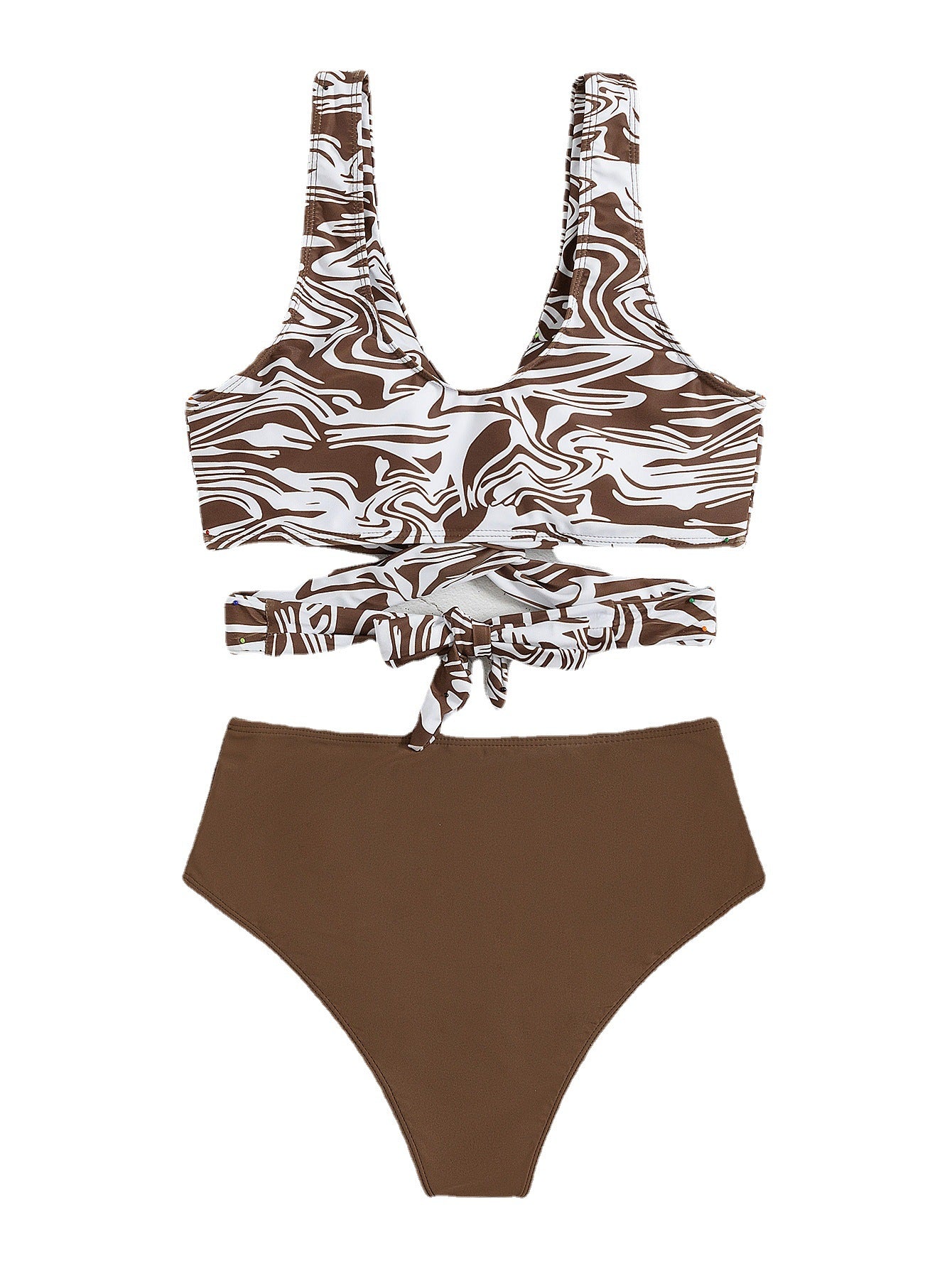 New Swimwear Ladies Solid Color Split Swimsuit Bikini