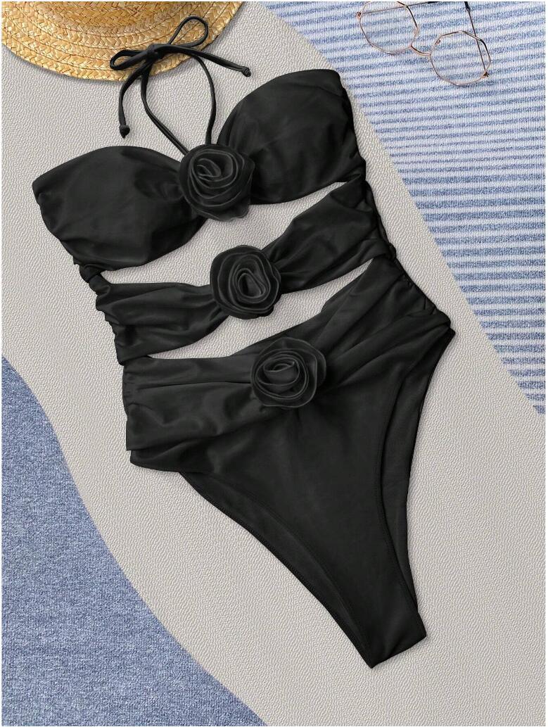 Ladies Hot Spring Three-dimensional Flower BIKINI One-piece Swimsuit - Peek A Boo Undies