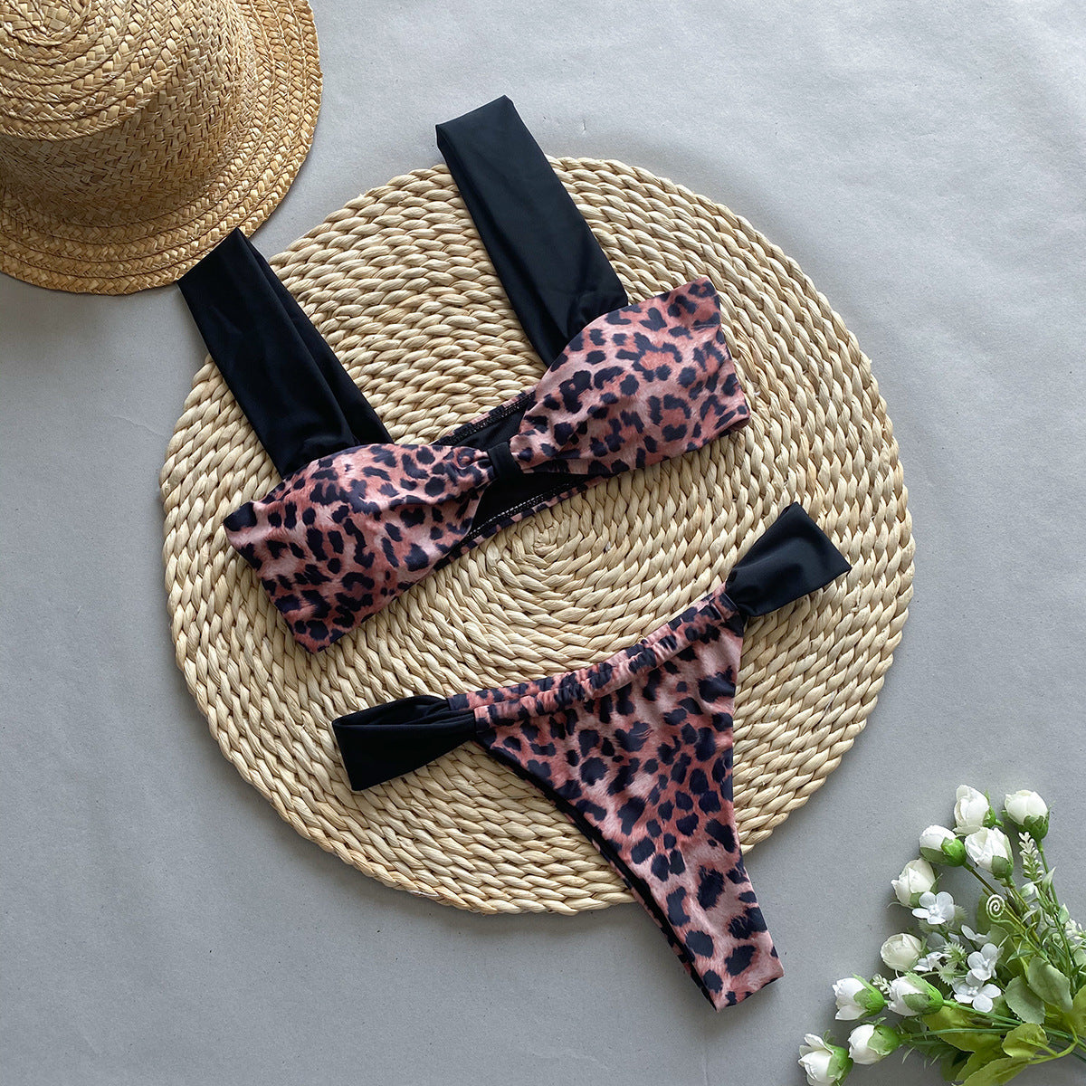 Bikini Leopard Print Tube Top Split Women's Suit