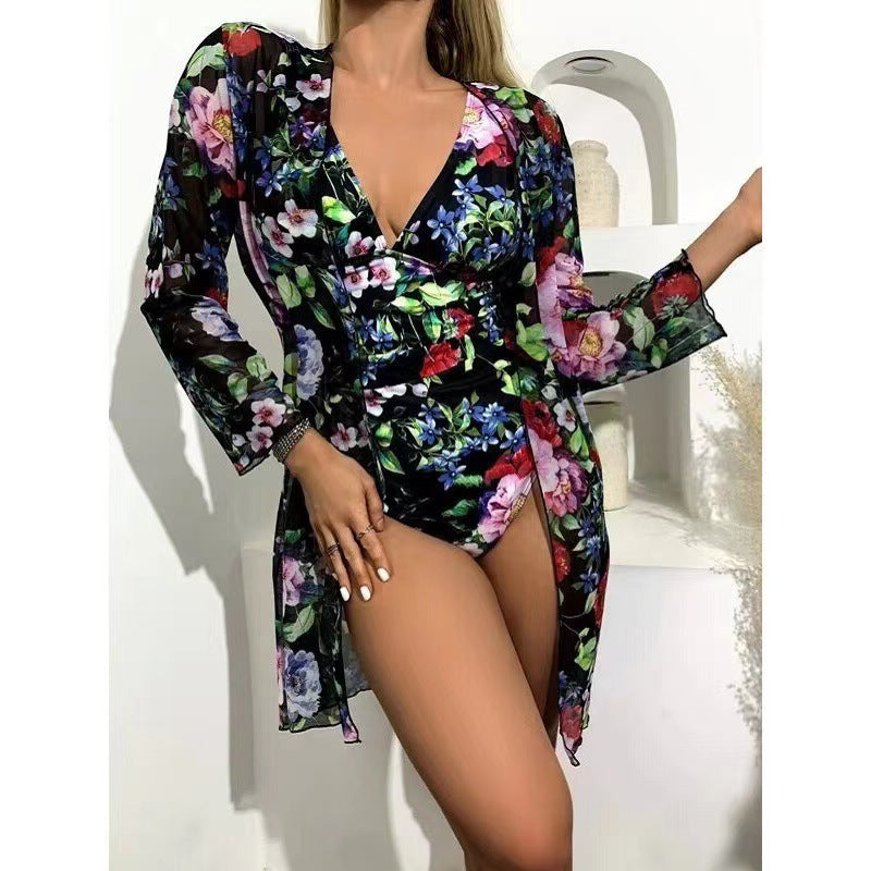 Women's Floral Tight Bikini Three-piece Suit