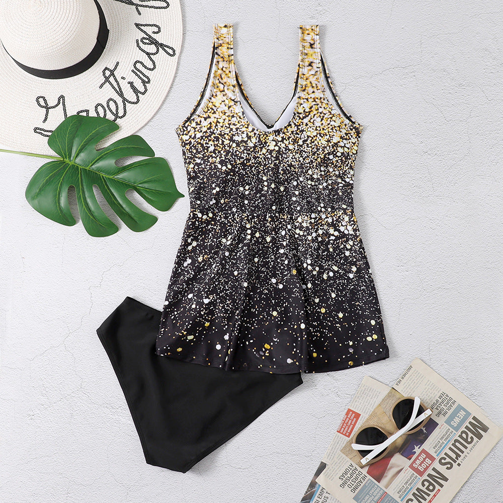 New Star Print Tassel Split Swimsuit