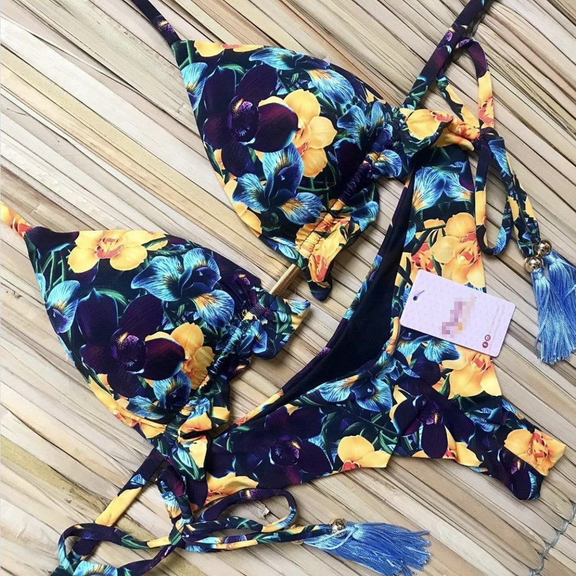 Women's Bikini Strappy Printed Split Back Swimsuit