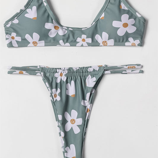 Floral Print Low Rise Bikini Swimsuit - Peek A Boo Undies