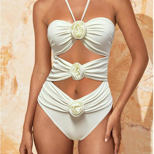 Ladies Hot Spring Three-dimensional Flower BIKINI One-piece Swimsuit - Peek A Boo Undies