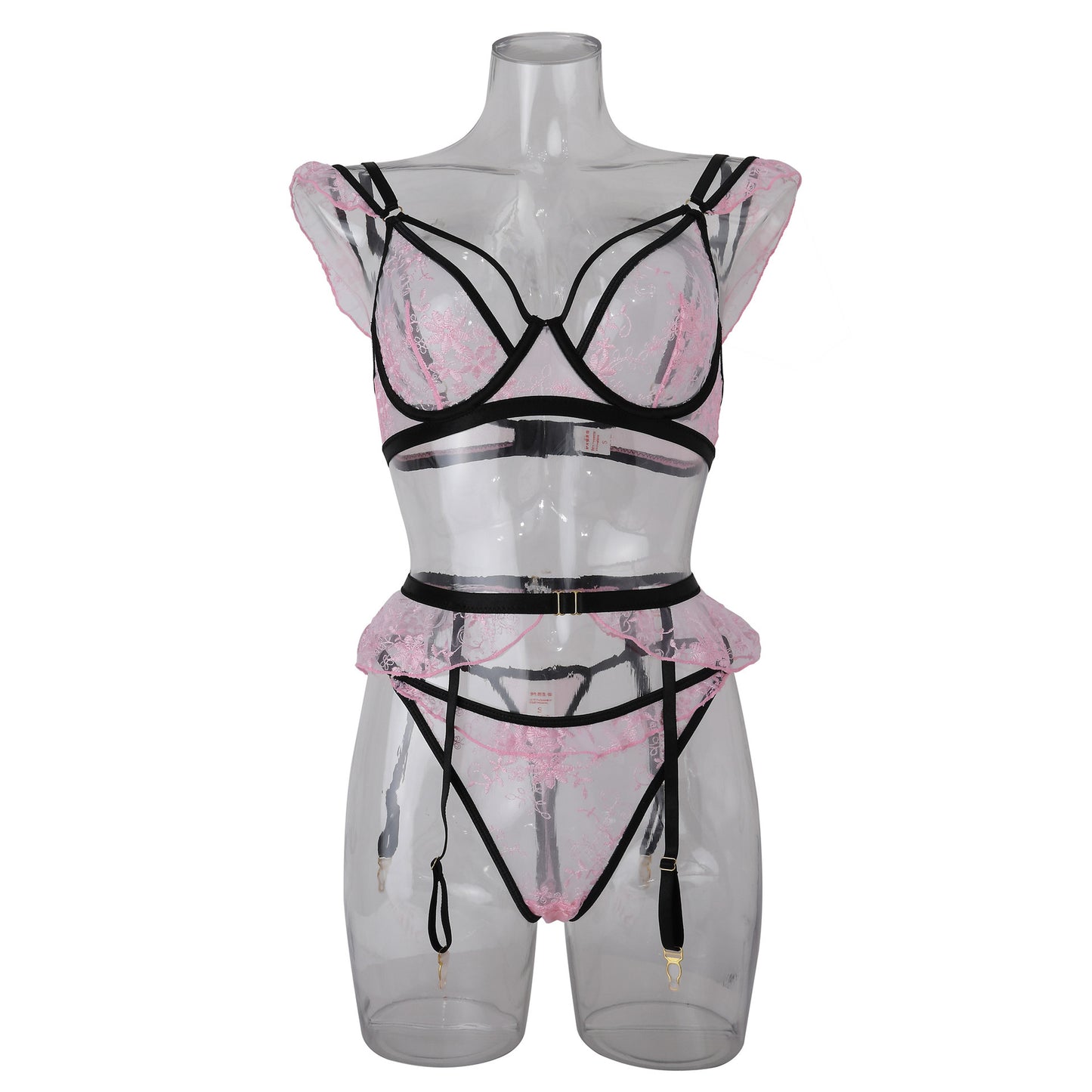 Pink Lingerie Three-piece Set Suit - Peek A Boo Undies