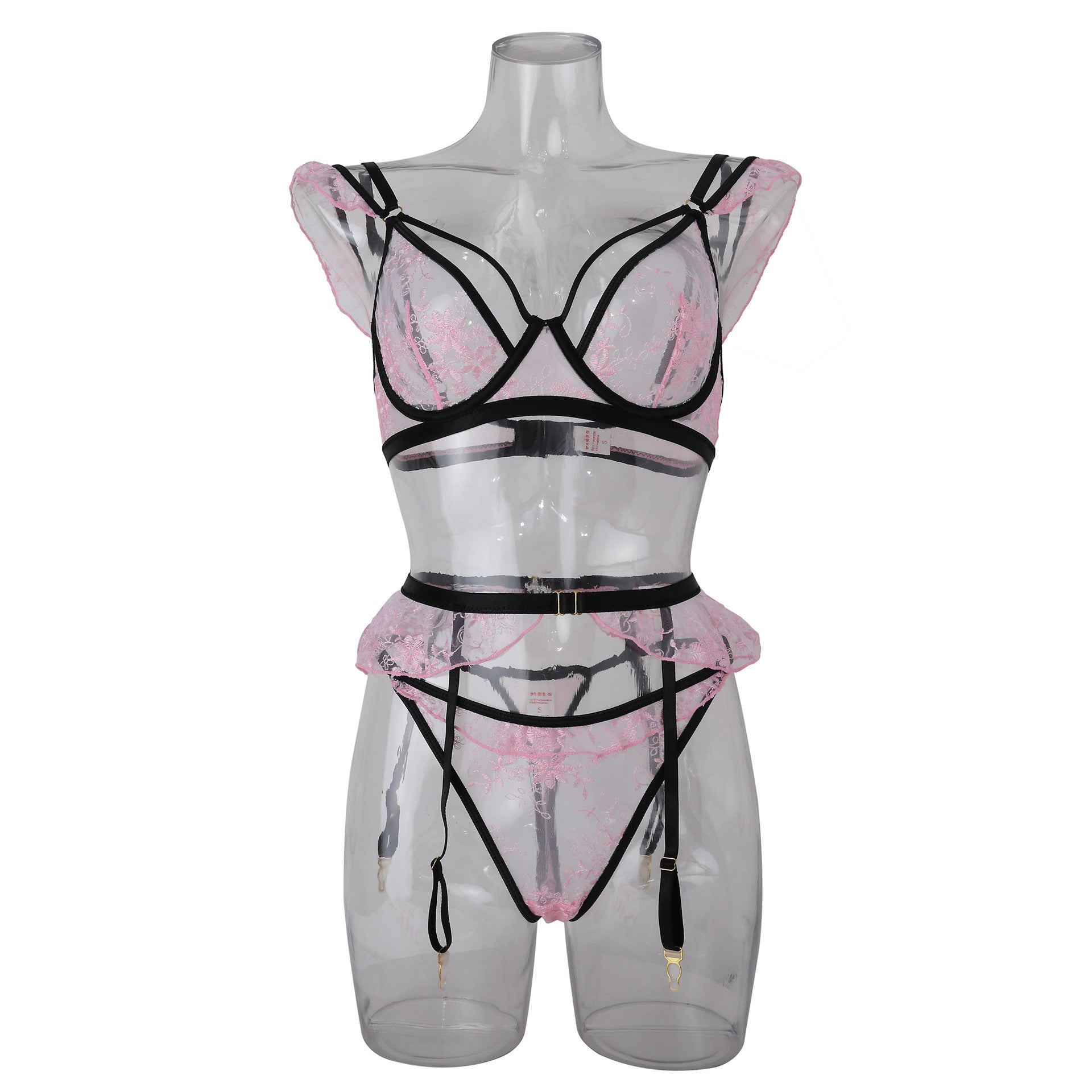Pink Lingerie Three-piece Set Suit - Peek A Boo Undies